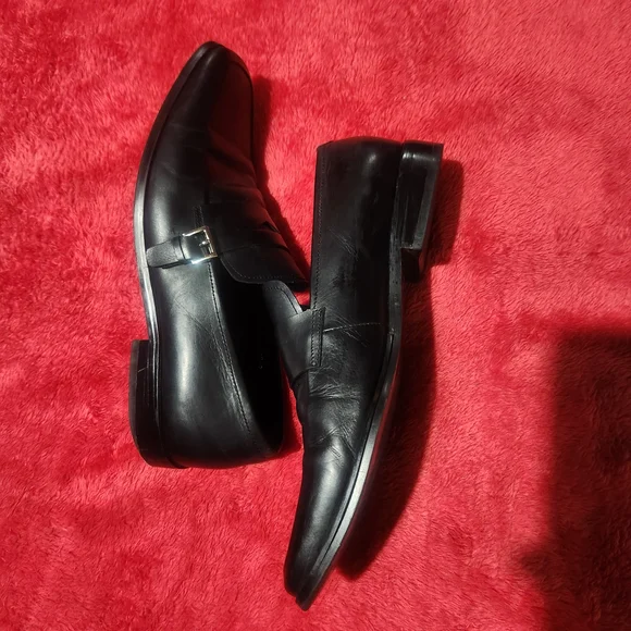 PRADA Milano Black Leather Penny Loafers Buckle Detail Made in Italy Size 41 / 8 - Picture 2 of 7